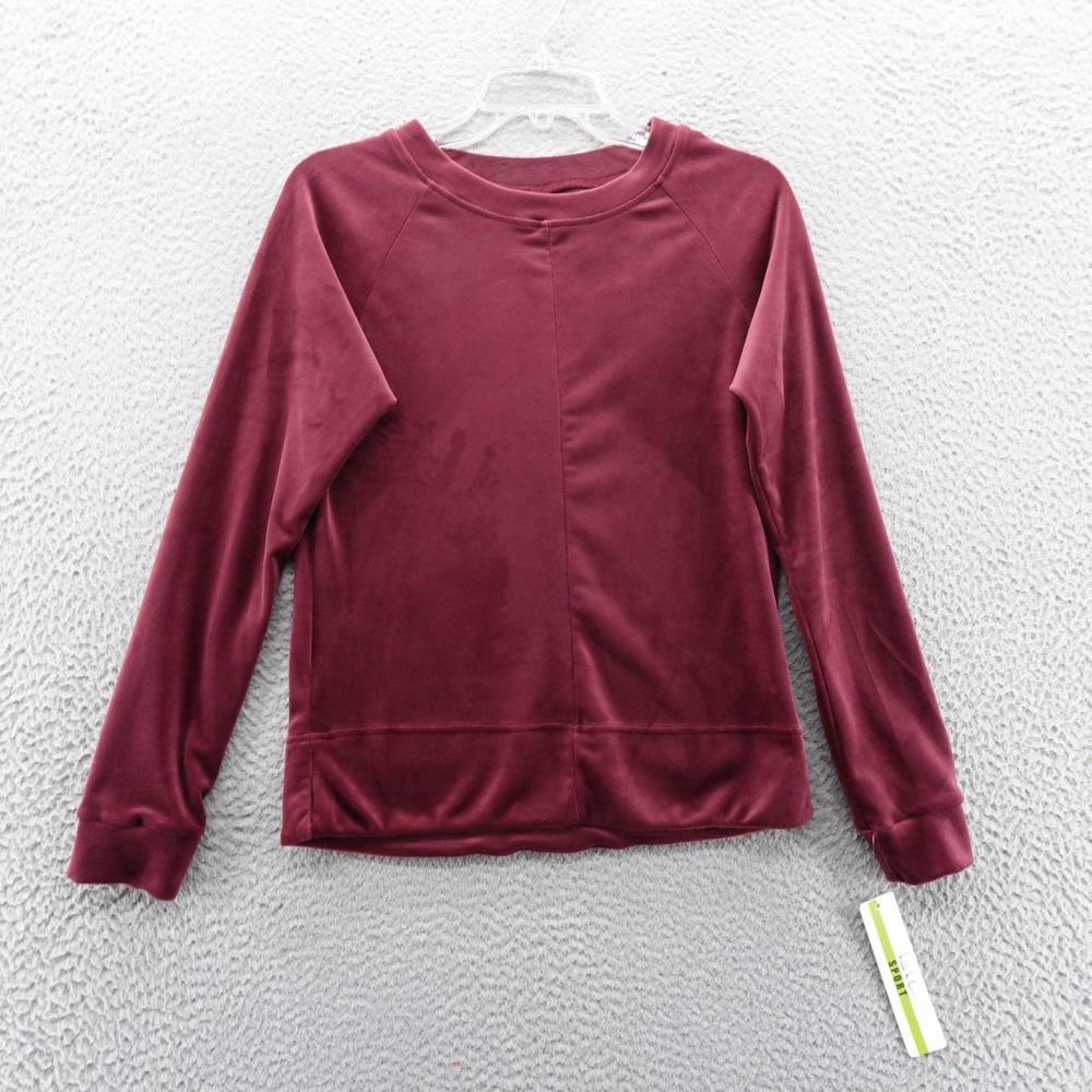 Nicole Miller Sport Women Wine Red Velour Crew Neck Sweatshirt Small NEW